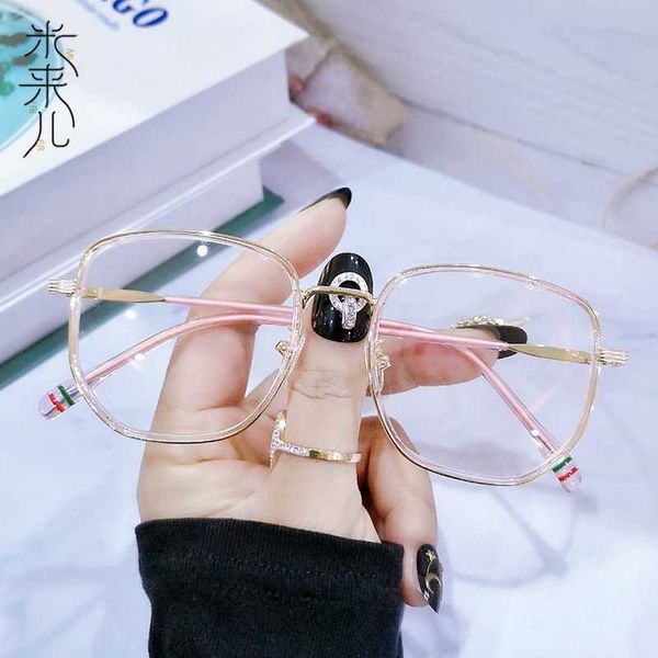 

designer glasses family's new irregular tr90 metal hybrid trend eyeglass frame anti blue flat lens fashion myopia, White;black
