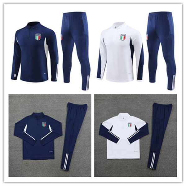 

22 23 24 kids italys tracksuit survetement long half zipper jacket training suit soccer 22 23 24 italia man football tracksuits set, Black