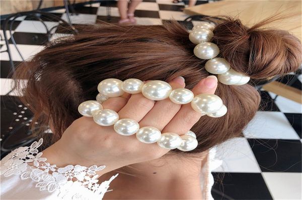 

hair pins woman big pearl ties fashion korean style clips band scrunchies girls ponytail holders rubber band accessories 2211076251580, Black;brown
