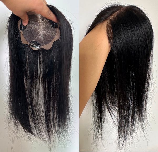 

14 in 100% virgin human hair er hairpiece toupee for women, soft thin breathable swiss lace base, part closure, clip in or tape on, Black;brown
