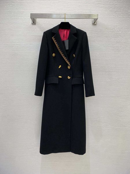 

women designer long trench coat double-breasted suit collar slimming black coat long sleeve coat logo brand desig clothing, Tan;black