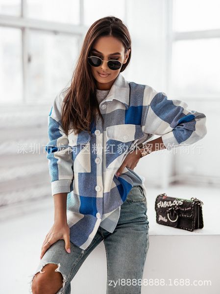 

spring 2023 women's plaid shirt stylish loose and versatile tweed lhc003, White