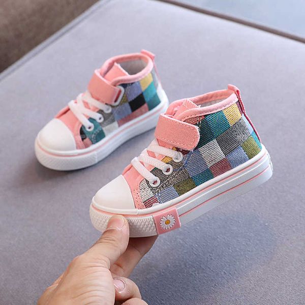 

athletic outdoor children canvas shoes 2022 spring new kids fashion britain breathable hook loop assorted casual girls high-lattice sneaker, Black