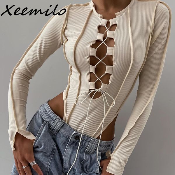 

xeemilo crossing bandage vacant tights aesthetical ribbed long sleeve tights y2k women's nightclub tights 230330, Black;white