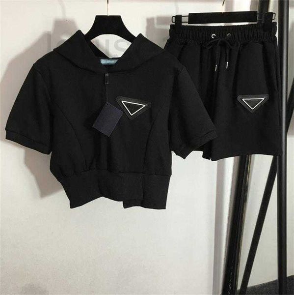 

women's two piece pants popularwomen's set summer casual suit short sleeved hoodie elastic shorts with triangle badge sweat b3a5, White
