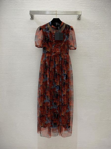 

mesh perspective dress women's heavy industry tassel chain imitation silk printing, Black;gray