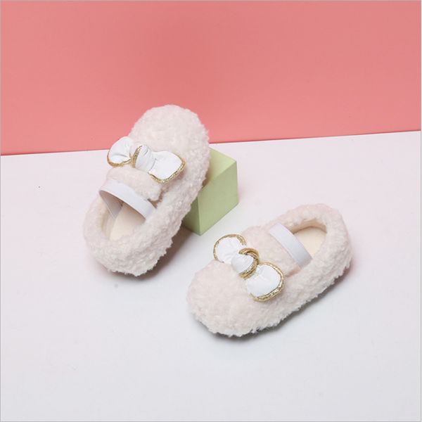 

first walkers 0-3 winter baby shoes bowknot plush warm princess shoes plus velvet baby cotton shoes 230330
