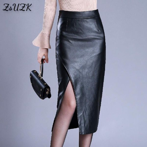 

skirt slim black pu leather bodycon pencil autumn winter high waist casual female streetwear midlong s 230330