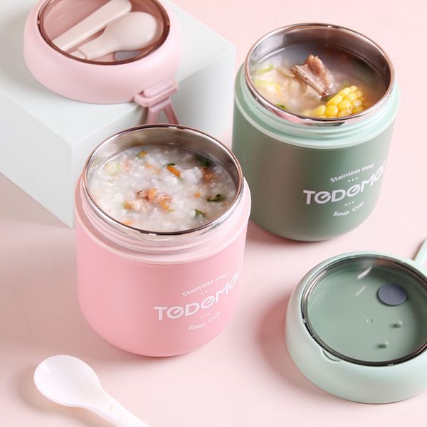 

400ml-500ml stainless steel soup cup storage containers thermal lunch box food container with spoon vaccum cup insulated bento box for kids