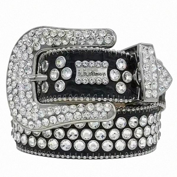 

2022 designer bb belt simon belts for men women shiny diamond belt black on black blue white multicolour with bling rhinestones as gift w1u1, Silver
