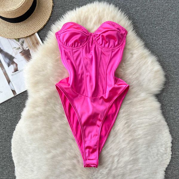 

nxy women satin strapless rompers fashion lace-up korean sheath jumpsuist backless hollow out summer bodysuits 230328, Black;white