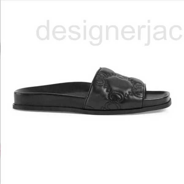 

slippers designer luxury slide summer sandals men beach indoor flat flip flops leather lady women fashion classic shoes ladies size 35-45 kq, Black