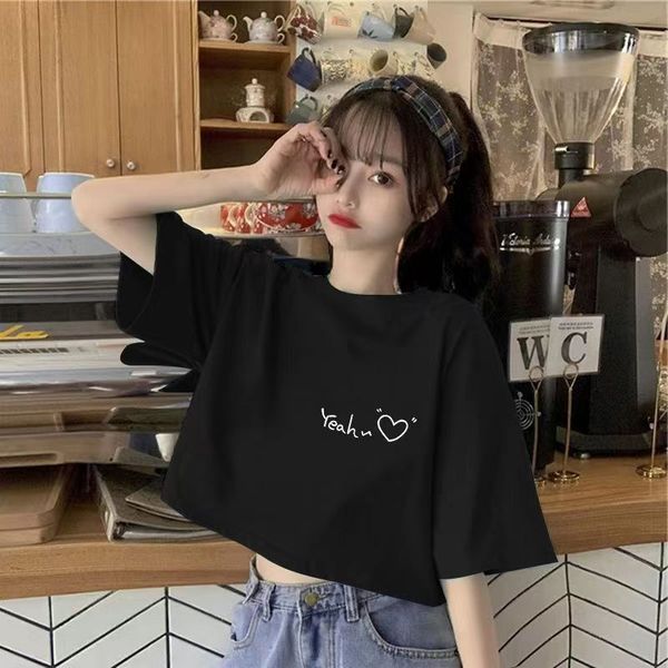 

summer women's short sleeves new design sense: a small number exposed bellybutton short t-shirt versatile top, White;black