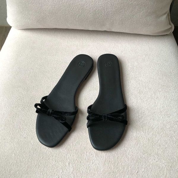 

the row the row new round head flat bottom velvet bow slippers sandals half slippers 0xst, Black