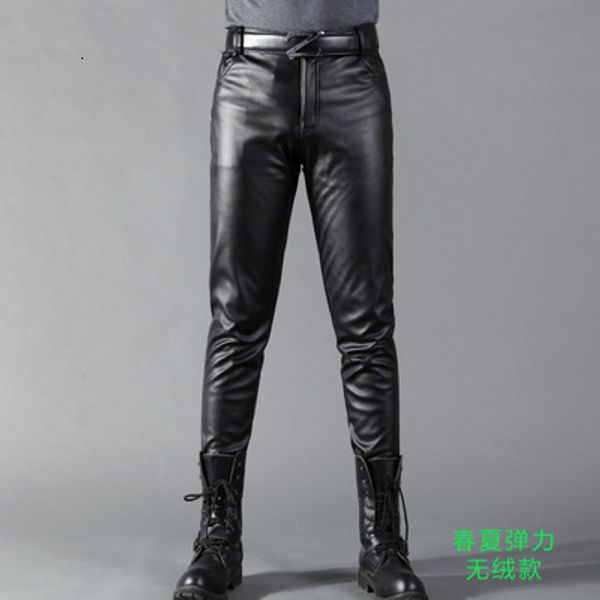 

men's jeans summer mens business slim fit stretchy black faux leather pants male elastic tight trousers pu shiny pencil a71002 230330, Blue