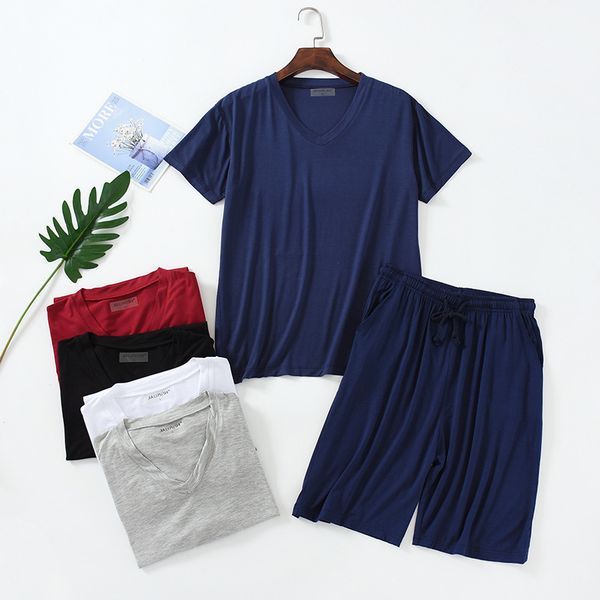 

men's sleepwear men's summer pajamas modal plus size short sleeves thin v-neck pull-out pajama set maillot de foot pajamas 5xl 230, Black;brown