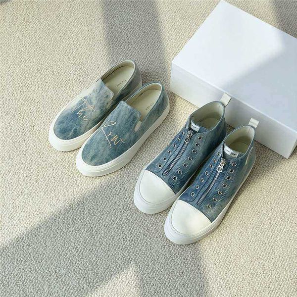 

the row the row crowd denim canvas loafer shoes women's comfortable single shoes one step round toe thick sole casual lazy shoes p2i8, Black