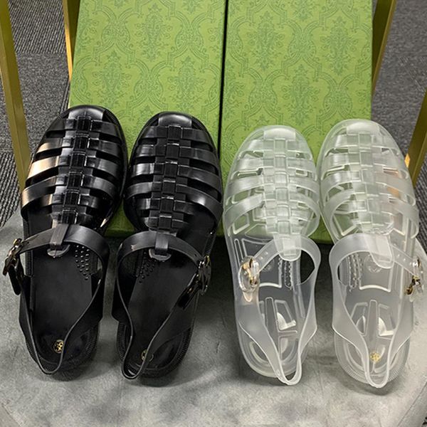 

sandals slippers flat slides flip flops sandal outdoor shoes designer transparent rubber sole double g lace up jelly women size 35-42, Black
