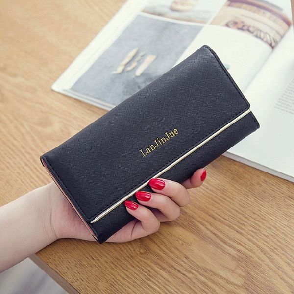 

new women's wallet long large letter buckle handle bag simple wallet, Red;black
