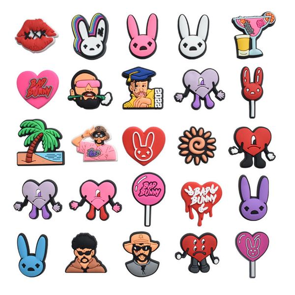 

shoe parts accessories 50pcs/set bunny mixing random pvc shoes charm children decorations fit wristband croc jibz party present 230330, White;pink