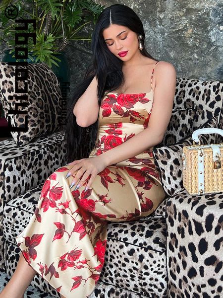 

casual dresses chicology women satin kylie same stlye rose printed bodycon backless strap midi dress elegant festival wedding clothes 230330, Black;gray