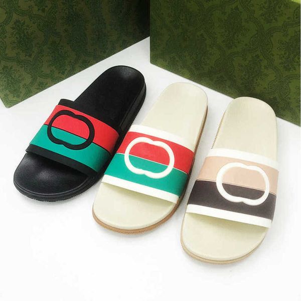

fashion designers sandals men striped rubber slides interlocking platform shoes flat beach slippers 35-46 with box no440, Black