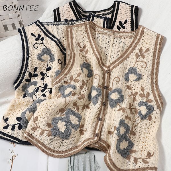 

women's vests women's tank fashionable sweet retro single chest v-neck women's cut jacket fully matching hollow design flower, Black;white