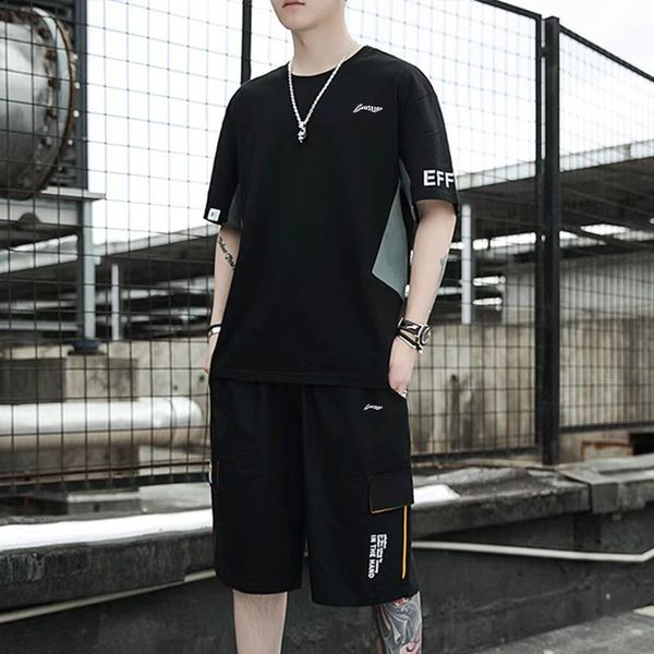 

summer men's casual loose round neck 2023 new cotton short sleeve, White;black