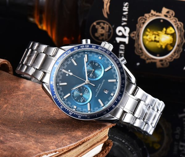 

wristwatches for men 2023 new mens watches five needles all dials work quartz watch luxury brand steel strap men fashion speedmaster designe, Slivery;golden