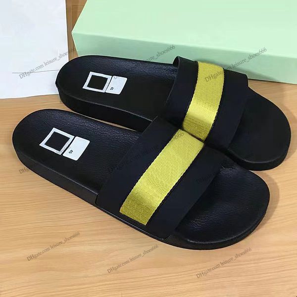 

offs white slippers sandal industrial tape sllides designer women slides leather sandal bom dia flat mule slipper patent canvas beach sandal, Black