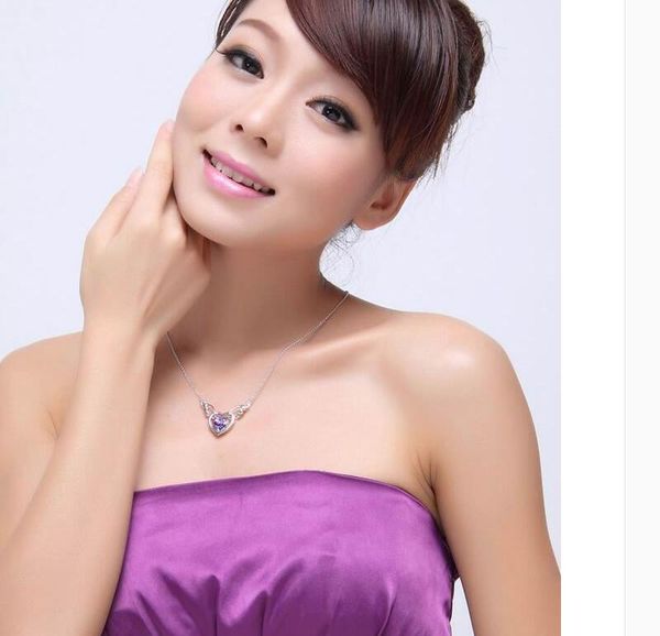 

12 sets/lot angel's wings heart shape pendant necklace inlaid zircon rhinestone crystal twinkle decorate adjeustable length plating whi, Silver