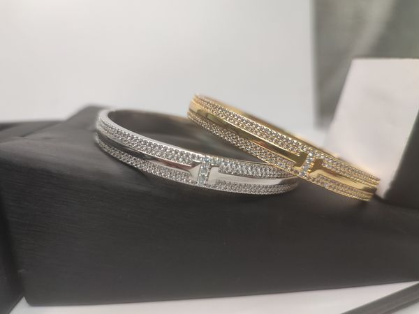 

silver designer solid gold bangle luxury bracelet full drilling brand fashion classic diamond jewelry for men women party wedding accessorie, Black