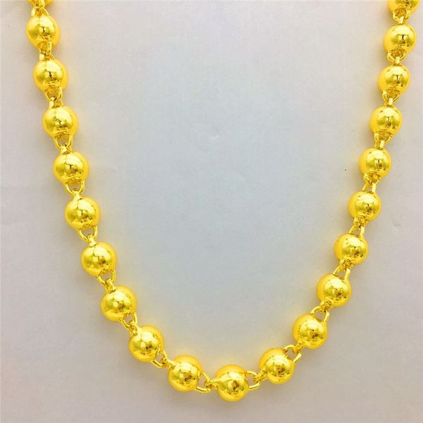 

24k gold filled figaro chain men's hollow round bead necklace, Silver