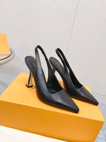 

2023 fashion women shoes pumps high heels pointed toe pearl mules slingback runway spell color wedding party -049, Black