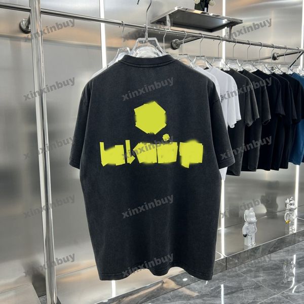 

xinxinbuy men designer tee t shirt 23ss paris panelled letter print tie dye short sleeve cotton women black white blue gray khaki xs-2xl, Black;brown
