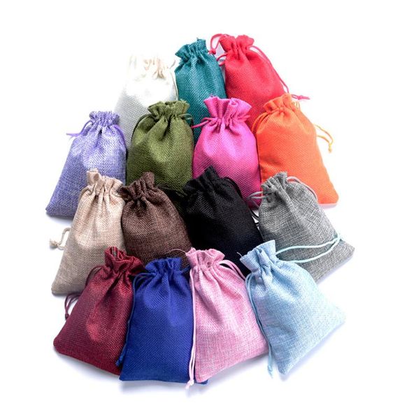 

9x12cm hessian jute gifts bags bracelet earring necklace storage bag double drawstring colorful jewelry packing bags linen gift po6068760, Pink;blue