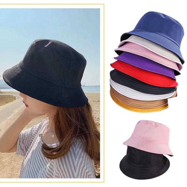 

hbp wide brim hats summer bucket hat women cotton double-sided foldable bucket hat hip hop hat fashion solid color panama beh sun cap new p2, Blue;gray