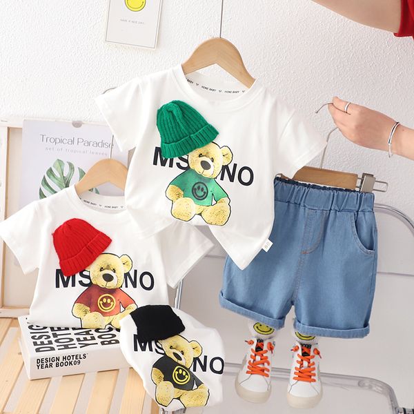 

Baby Clothing Sets Designers Clothes Toddler Boys Casual Clothes Summer Kids Tracksuit Bear Cartoon Short Sleeve T Shirt Pants 1-5Y, Red