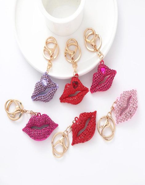 

multicolor lip keychain spray paint car metal pendant diamond bag pendant keyring creative birthday gift6540235, Silver