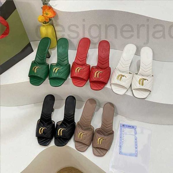 

slippers designer middle heel slippers classic summer lazy fashion metal letter flip flops leather women's wedding formal sandals large, Black