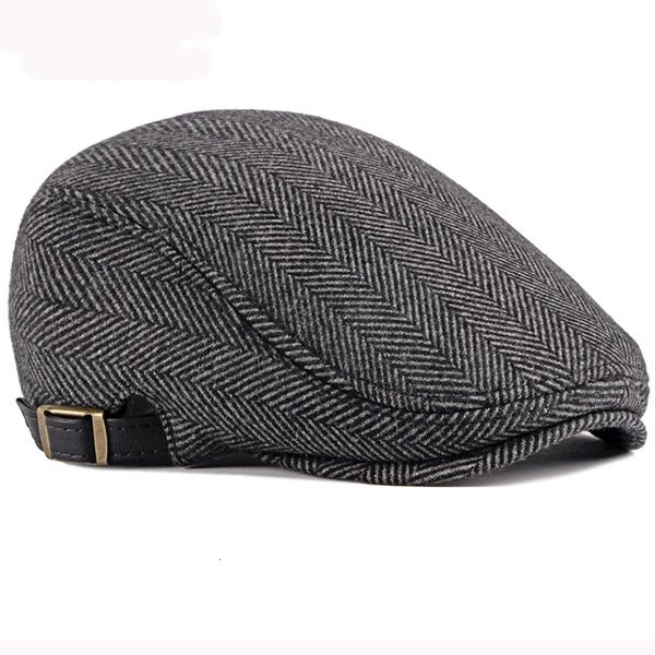 

berets ht2888 men autumn winter wool hat striped ivy sboy flat cap artist painter male adjustable beret 230330, Blue;gray