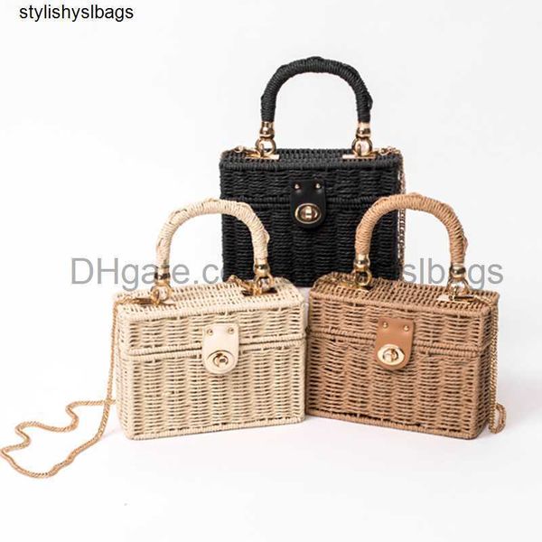 

totes new rattan black straw shoulder bag women hand-woven messenger bag summer beach square box straw handbag for lady bolsa feminina 03302