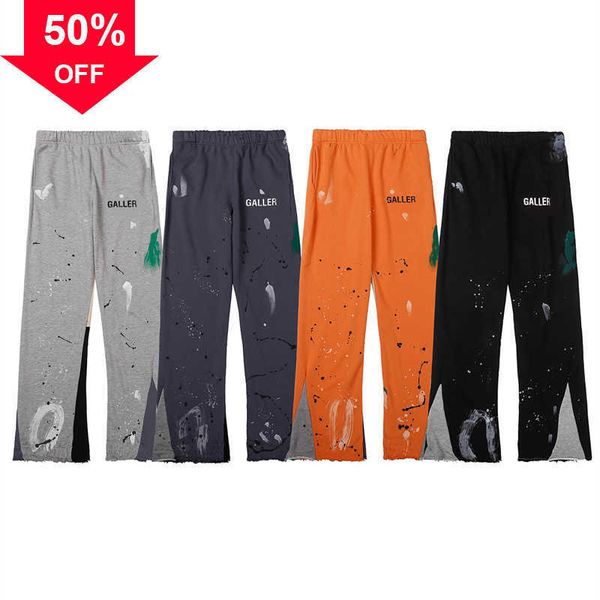 

men pants galleries sweatpants dept speckled letter print men's women's couple loose versatile casual pants straightd46o, Black