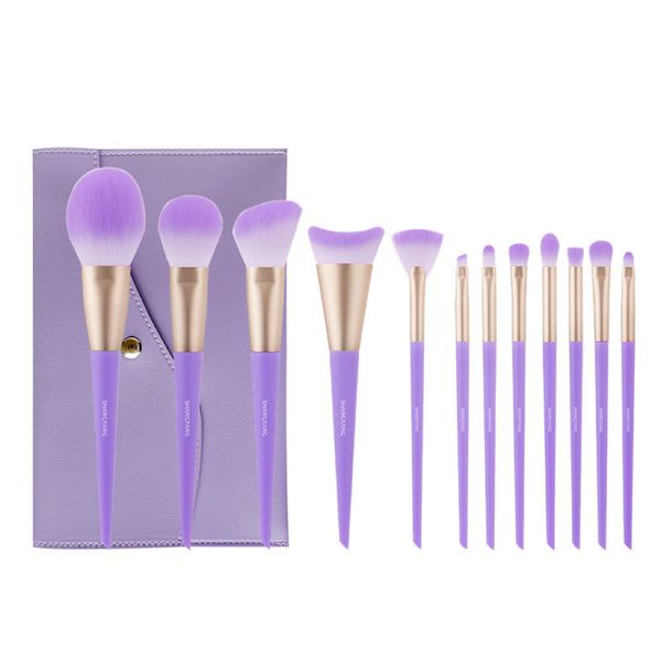 

fashion makeup brushes set 12pcs powder blush eyeshadow crease concealer eye brow liner smudger metal handle cosmetics blending tools