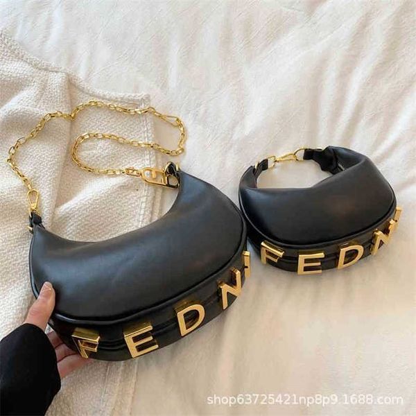 

designer bag new women's messenger bag high sense metal letters personalized fashion chain bag solid color soft leather crescent bag ti
