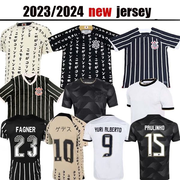 

2023 2024 corinthian soccer jerseys home away yuri alberto paulinho23 24 camisetas de footb gustavo special guedes club football shirt third, Black;yellow