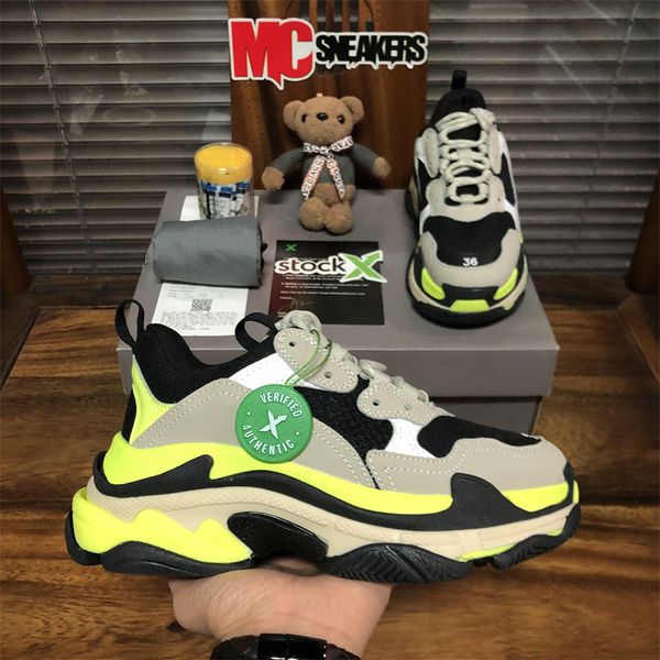 

men mesh paris fashion designer shoes women height increasing triple s sneakers boots green white vintage old dad grandpa casual shoe, Black