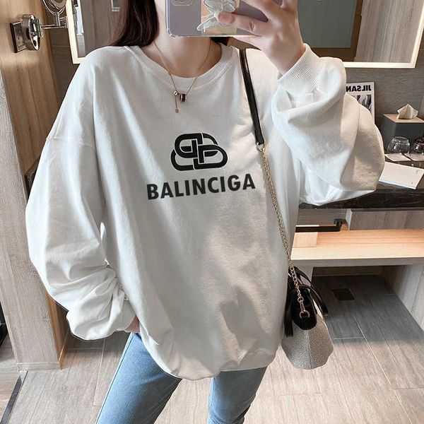 

fall new long-sleeved round neck sweater men's and women's trend loose solid color versatile top, Black