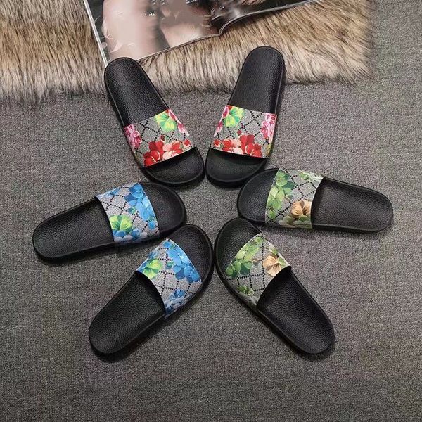 

designer slides men women slippers flowers printing leather platform shoes brand summer blooms sandals with dust bag size 35-48 z1, Black