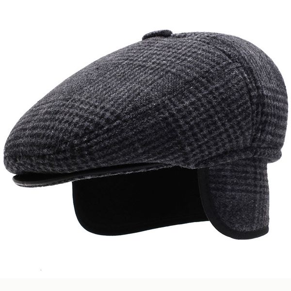 

berets ht2631 cap men autumn winter hat earflap thick warm ear flap dad vintage sboy ivy flat male wool 230330, Blue;gray